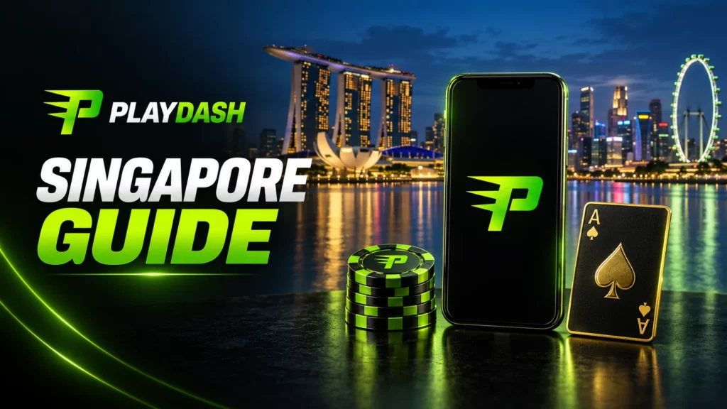 PlayDash Singapore guide cover with the Marina Bay skyline, smartphone and casino chips