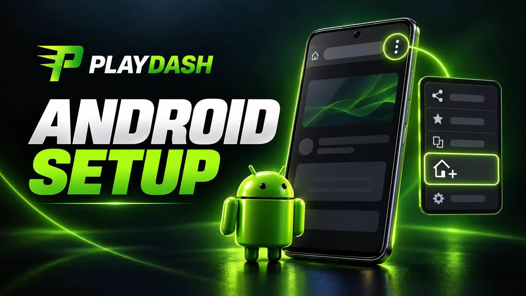 Android browser menu with the Add to Home Screen option highlighted for PlayDash