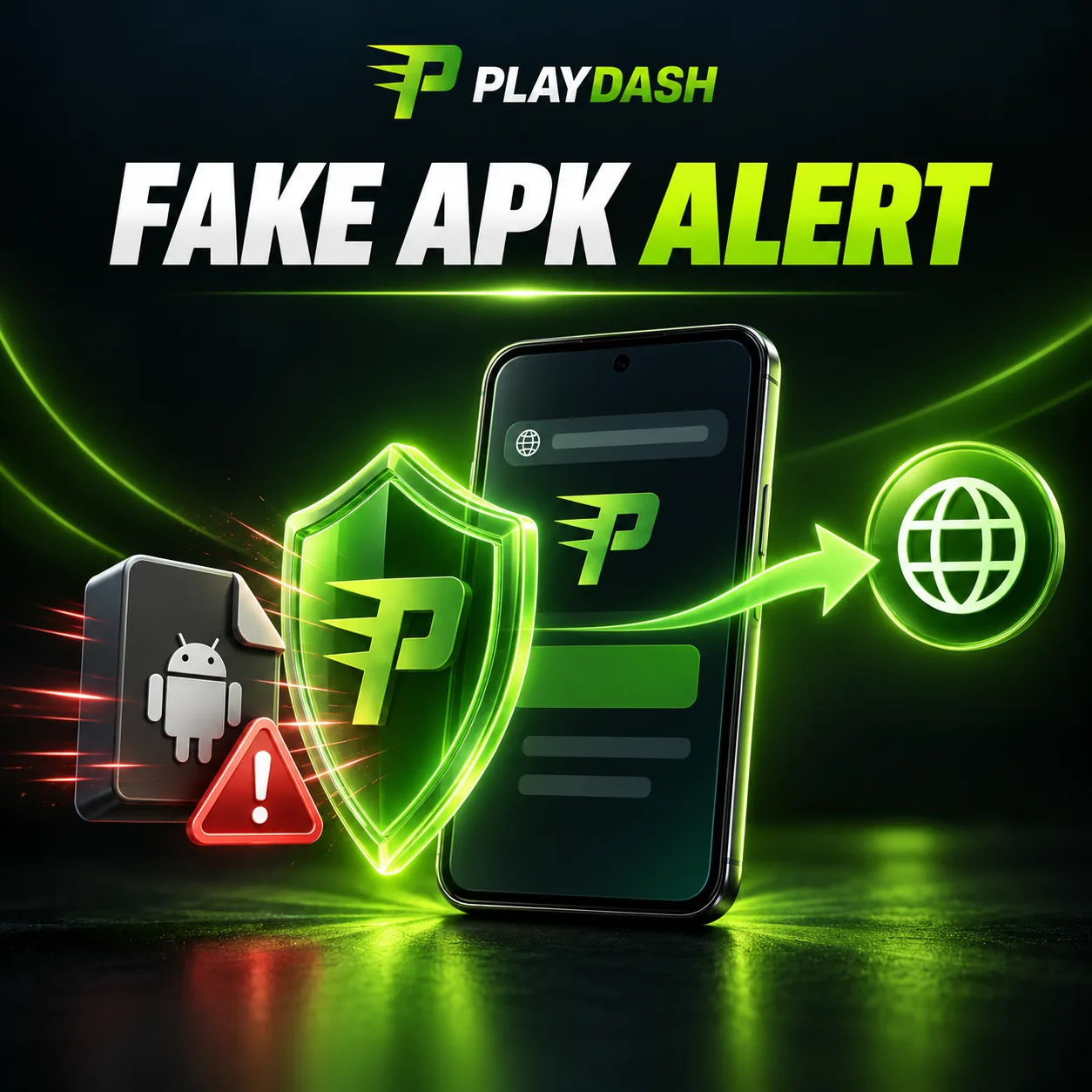 Phone protected by a shield from an unofficial PlayDash APK file