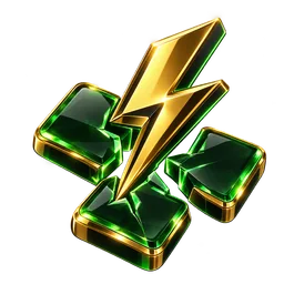 Gold lightning bolt splitting emerald tiles, representing NoLimit City features.