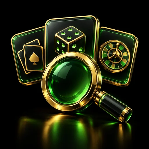 Magnifying glass over casino game categories
