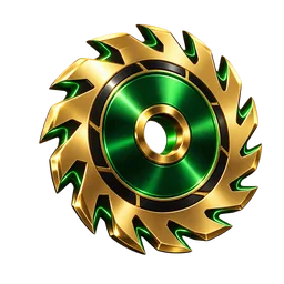 Gold saw blade with an emerald centre, representing Hacksaw Gaming.